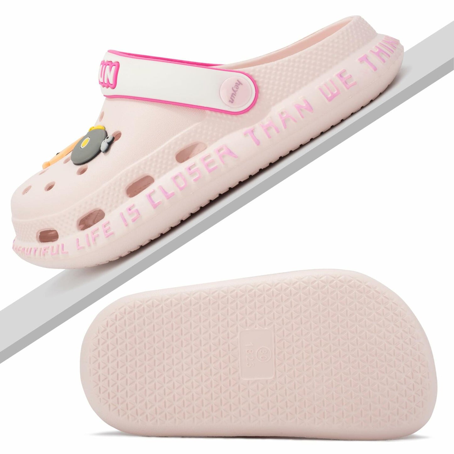 Azooken Kids Cute Clogs Slippers Pink Size 34 Lightweight Outdoor Shoes