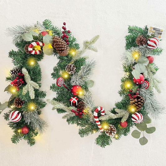 WANNA-CUL 6ft Pre-Lit Christmas Garland Red White 30 LED Battery Operated