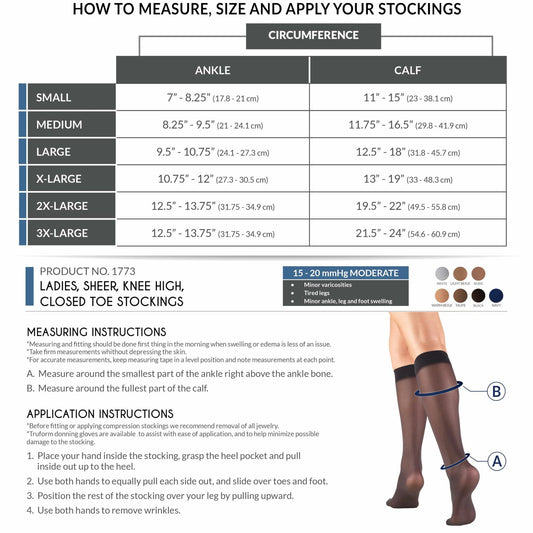 Truform Sheer Compression Stockings 15-20 mmHg Knee High 20 Denier Beige Large
