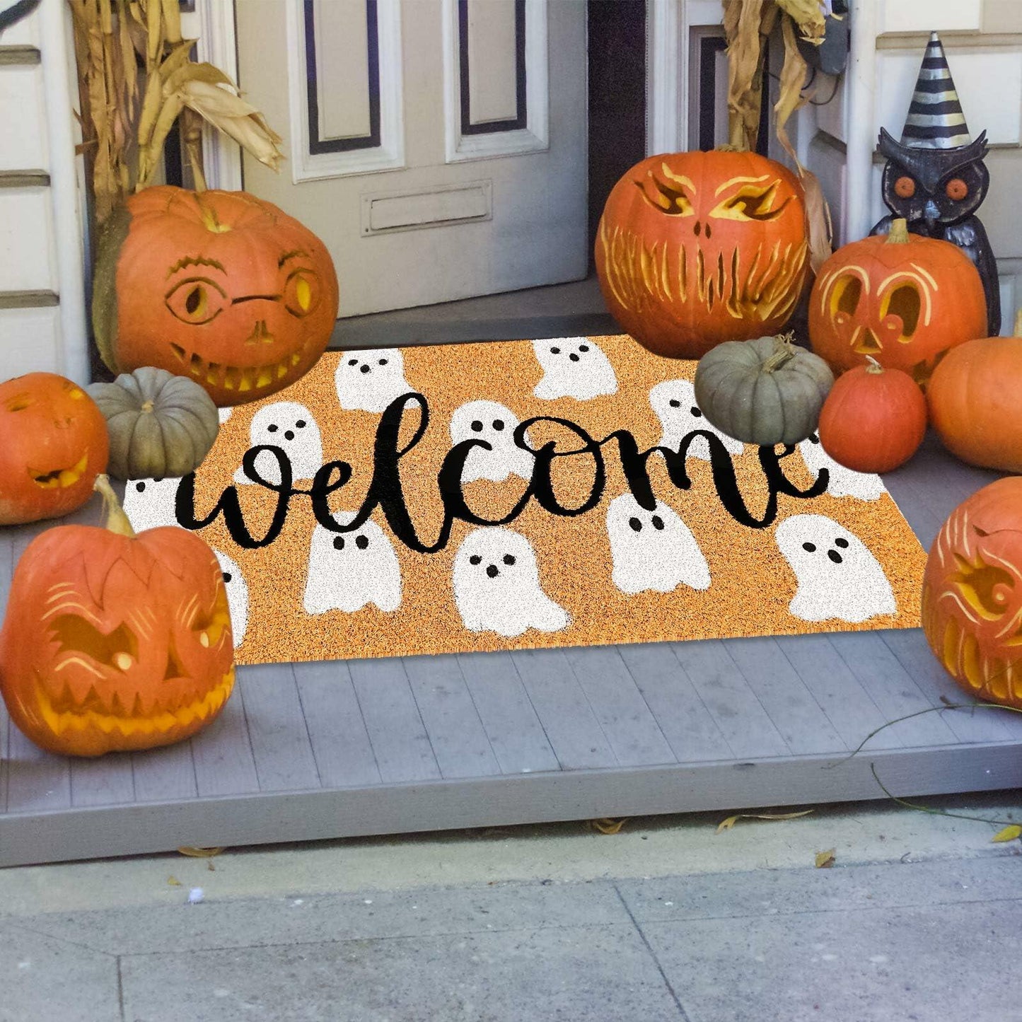 JarThenaAMCS Halloween Coir Doormat Cute Ghost Non-Slip 16.5x29 Inch