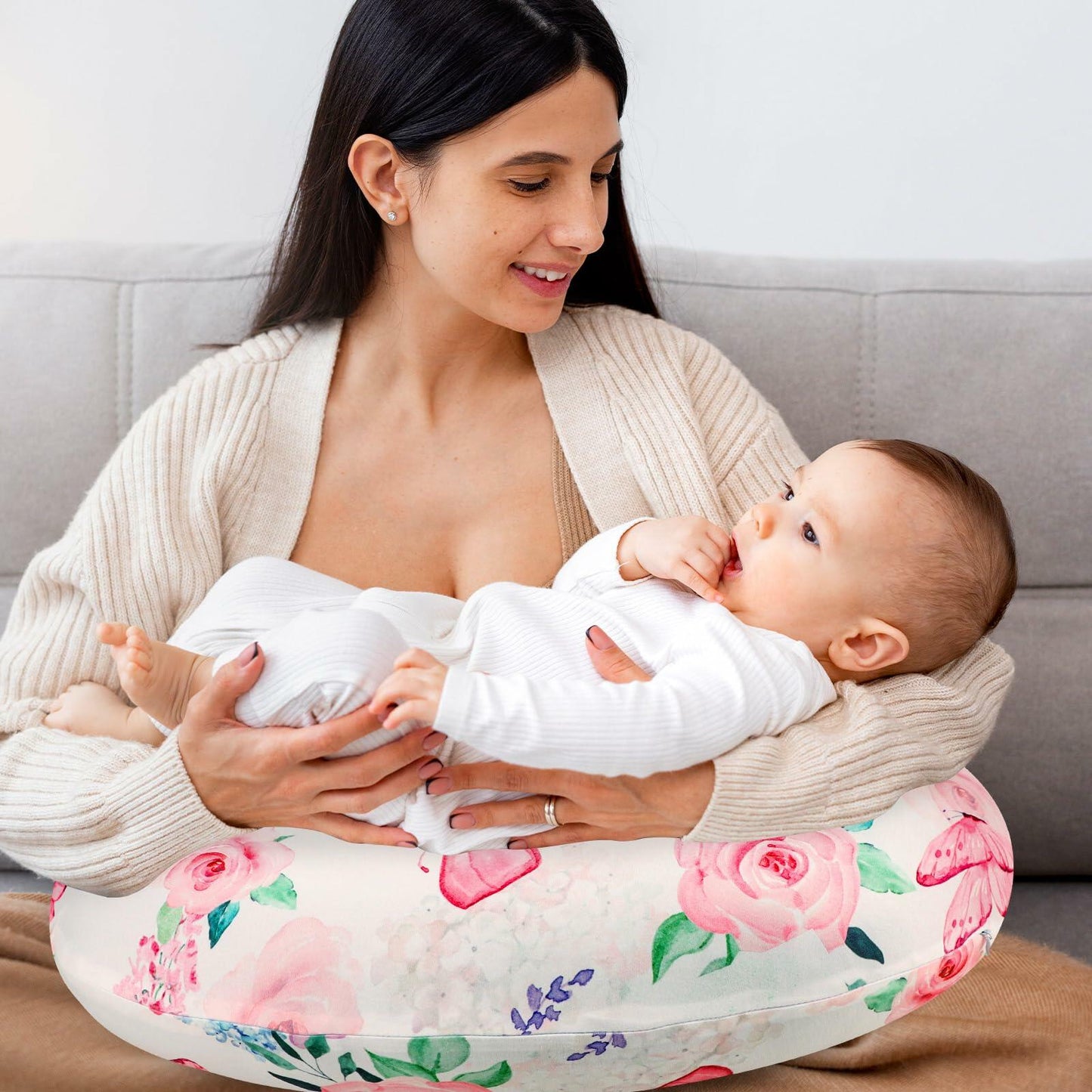 CARUILI Nursing Pillow Cover Pink Floral Ultra Soft Comfortable Only Case