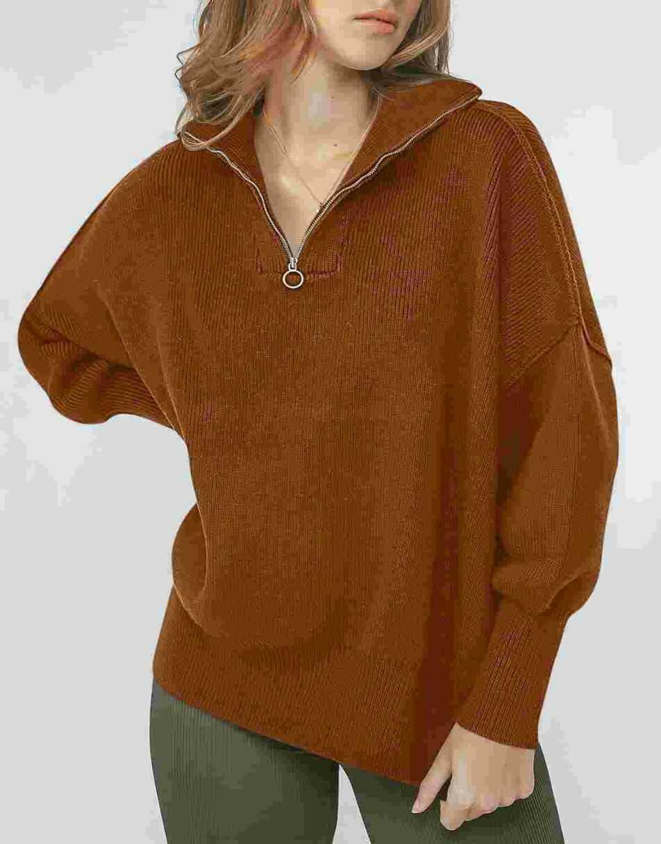 ANRABESS Women Burgundy Quarter Zip Pullover Sweatshirt XL Long Sleeve