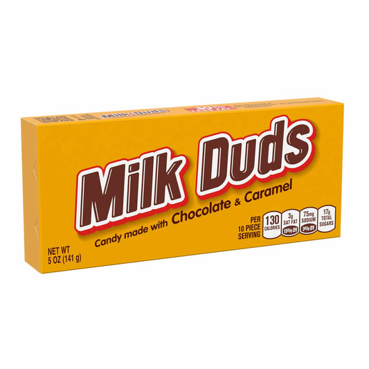 BB08/25 MILK DUDS Chocolate and Caramel Candy Boxes 5 oz 12 Count