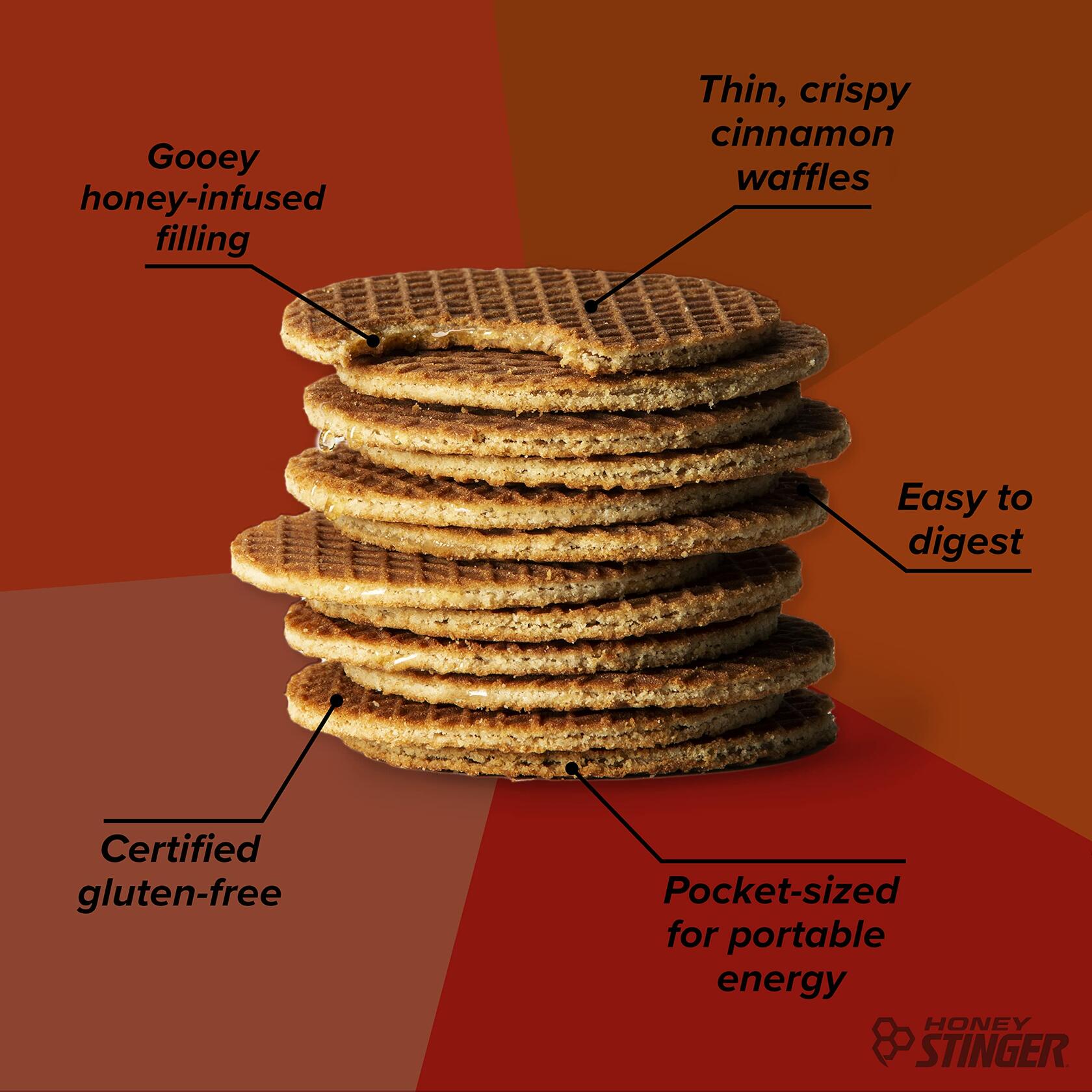 BB08/25 Honey Stinger Organic Cinnamon Waffle Energy Snack Box of 16 16.96oz
