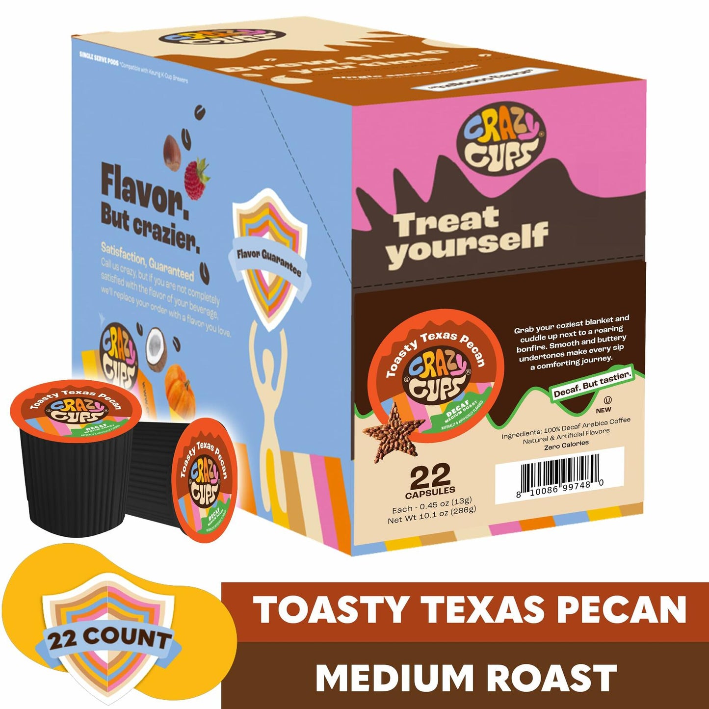BB12/25 Crazy Cup Decaf Toasty Texas Pecan Coffee Pods 22 Count K-Cup Compatible