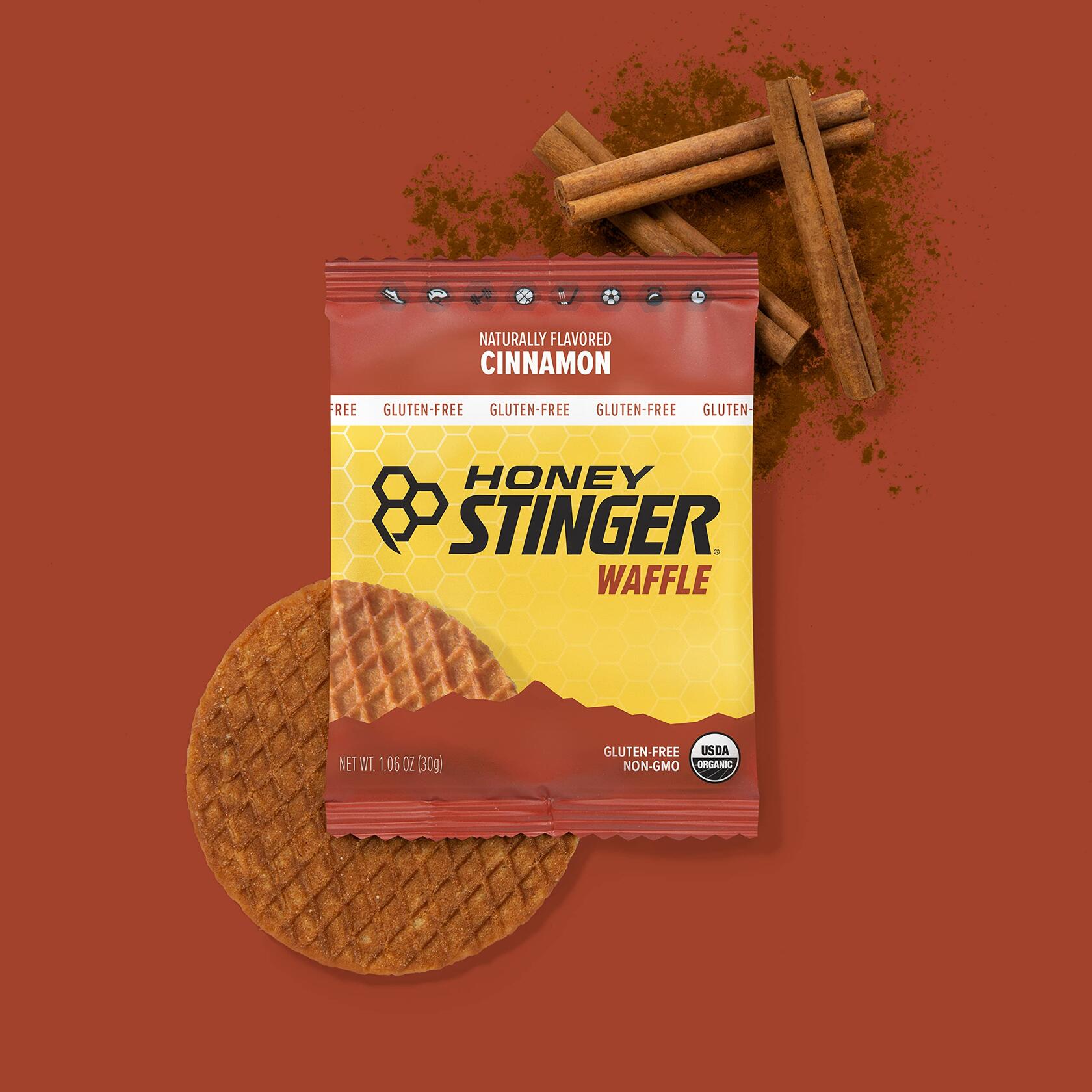 BB08/25 Honey Stinger Organic Cinnamon Waffle Energy Snack Box of 16 16.96oz