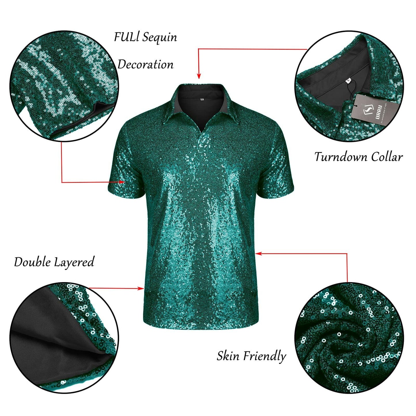 AstoSeu Mens Silver Sequin Dress Shirt Short Sleeve Size XL