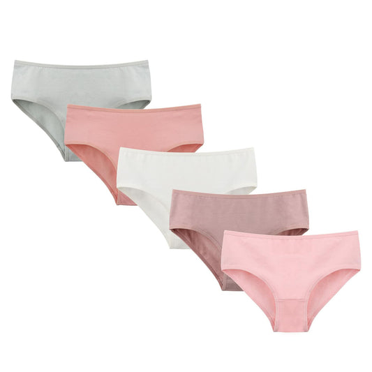 Donella Teen Girls 5 Pack Mid Rise Soft Cotton Bikini Panties White Size 14-15