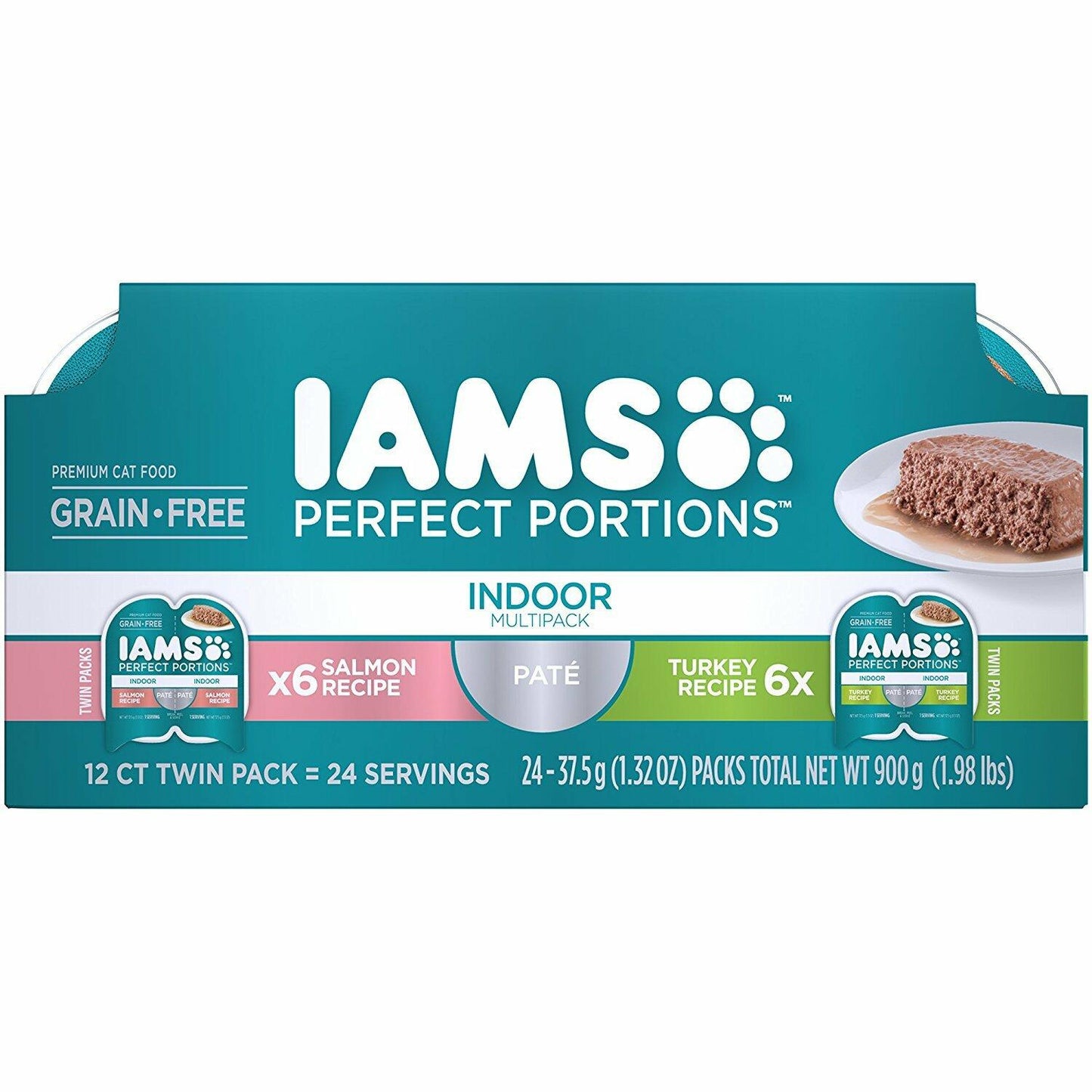 BestBy08/26 Iams Cat Food Indoor 6x12-Servings Salmon & Turkey Grain Free
