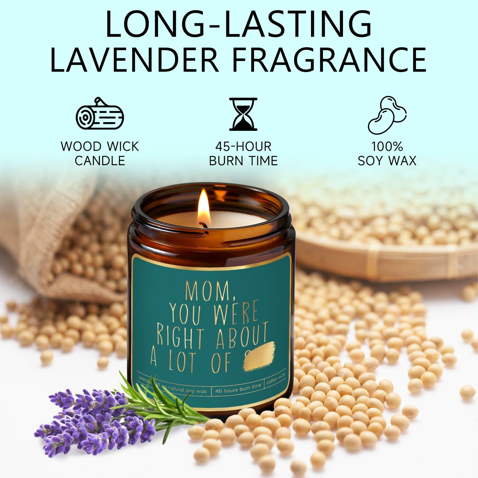 Lavender Candle Gift for Mom - Scented Soy Wax, Relaxing Aromatherapy 9oz
