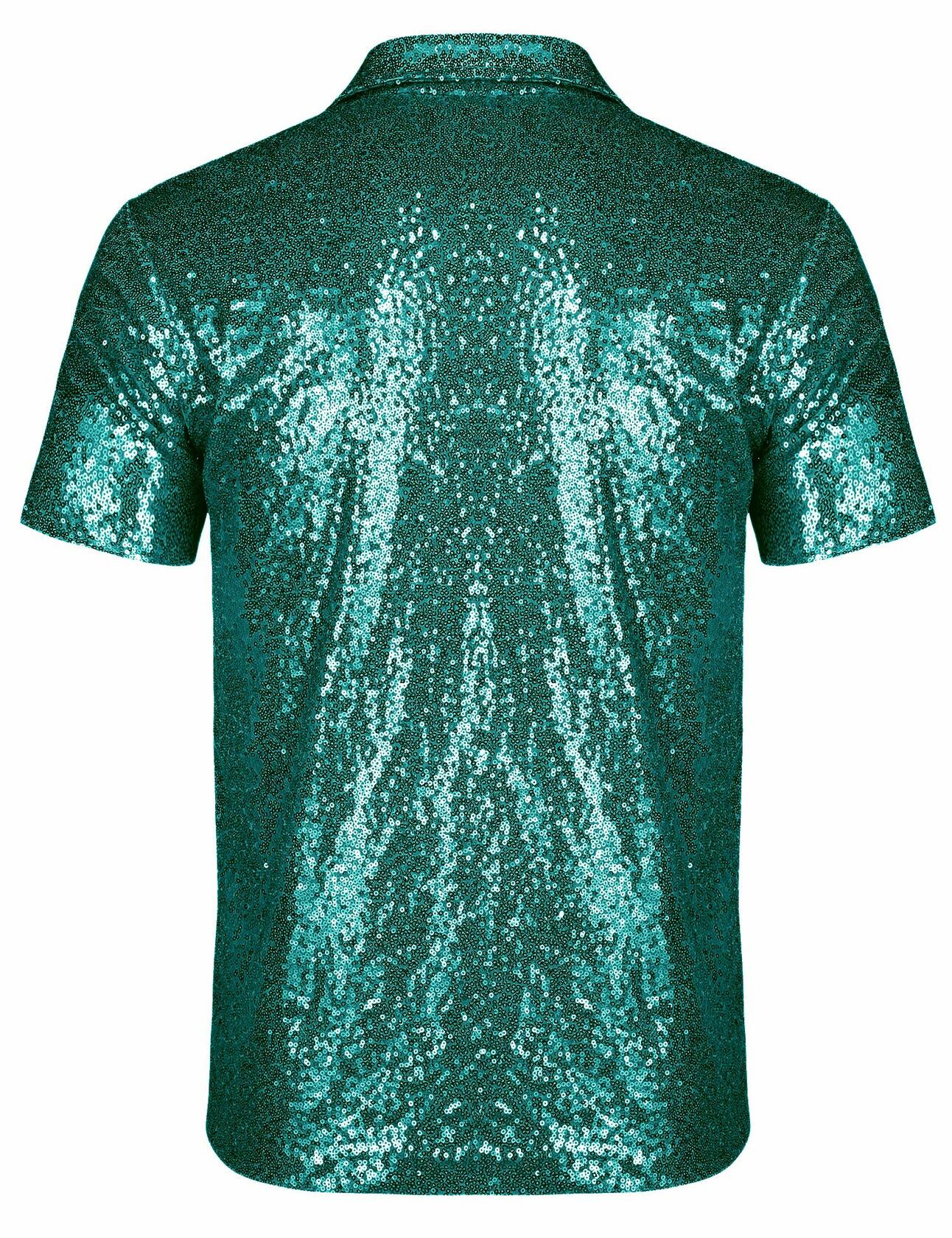 AstoSeu Mens Silver Sequin Dress Shirt Short Sleeve Size XL