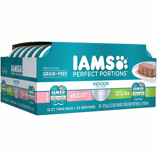 BestBy08/26 Iams Cat Food Indoor 6x12-Servings Salmon & Turkey Grain Free
