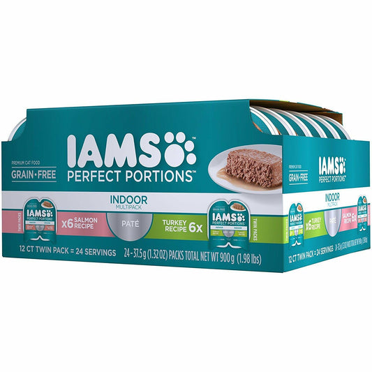 BestBy08/26 Iams Cat Food Indoor 6x12-Servings Salmon & Turkey Grain Free