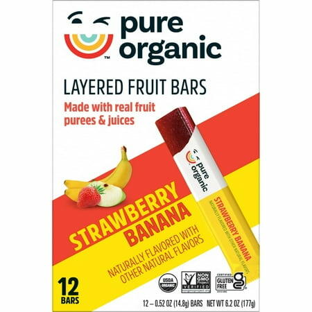 Pure Organic Strawberry Banana Layered Fruit Bars  Gluten-Free  12 Count