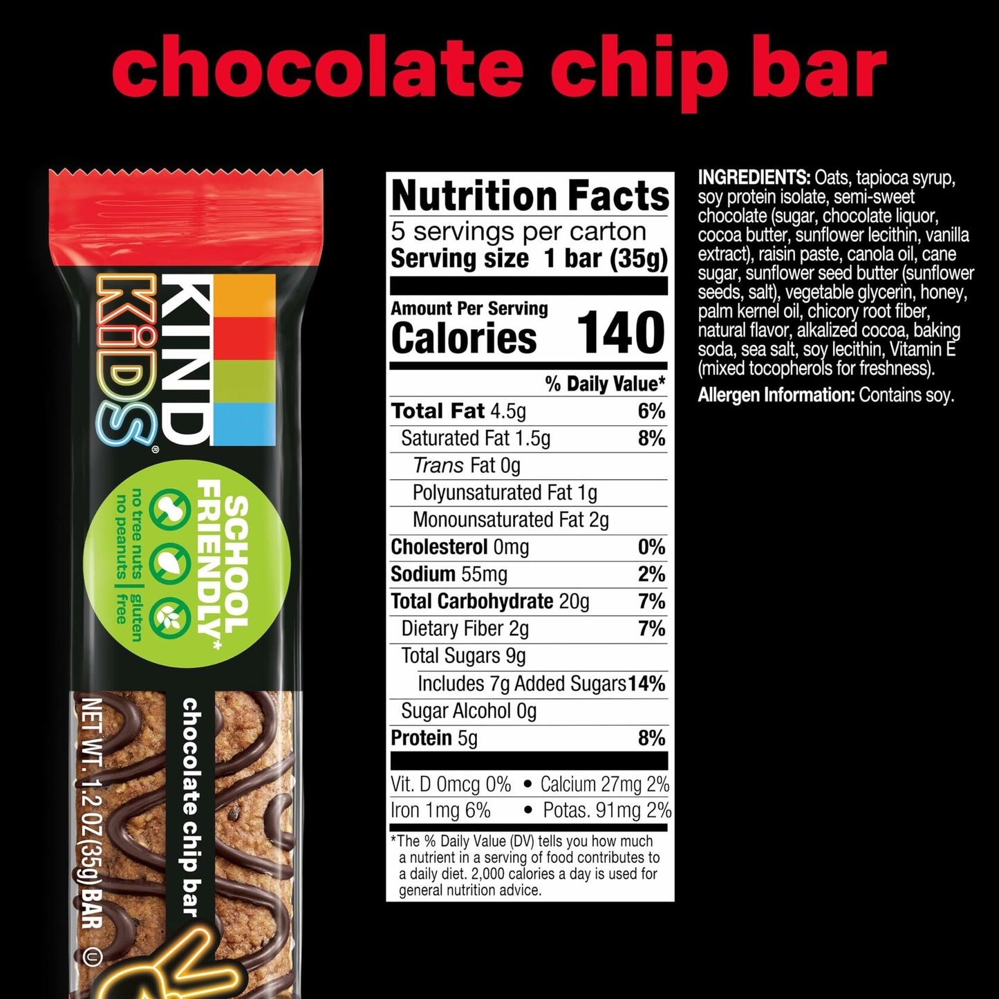 BestBy12/24 KIND Kids Chocolate Chip Snack Bars Nut & Gluten Free 40 Count