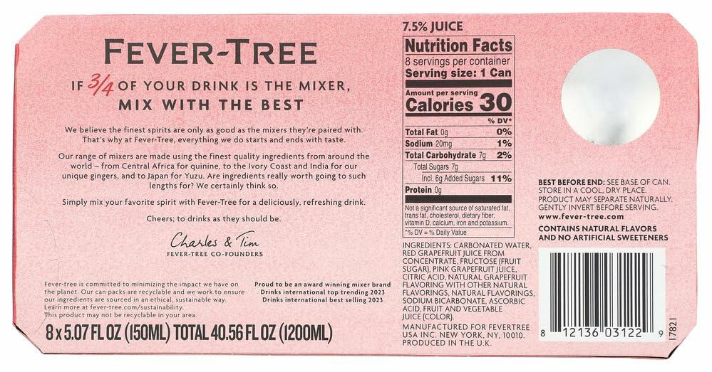 BestBy12/25 FEVER-TREE Sparkling Pink Grapefruit Mixer 8pk 5.07oz