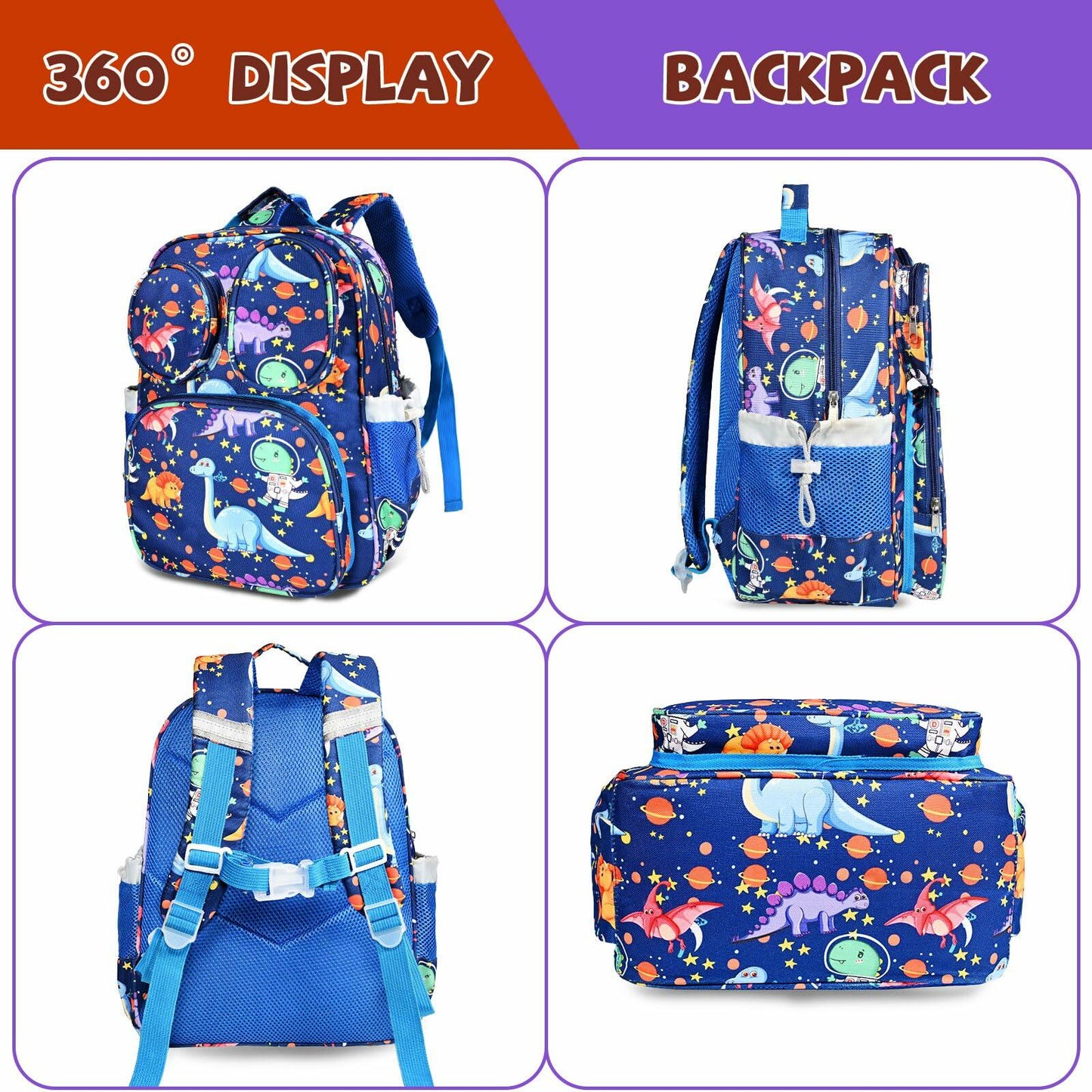 LOKESWEI Toddler Backpack 14" Blue Lightweight Durable Water-Resistant
