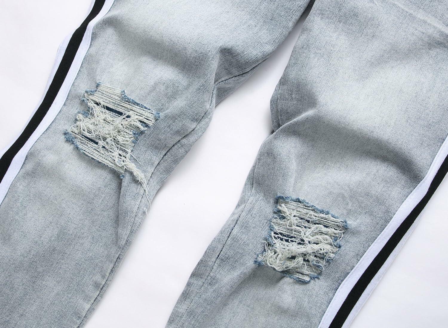 ABSECAI Men's Skinny Ripped Slim Fit Stretch Jeans Blue Size 34