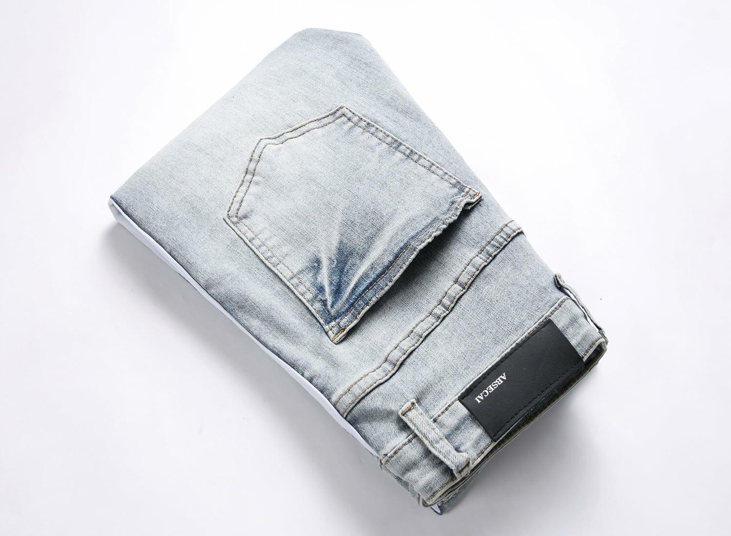 ABSECAI Men's Skinny Ripped Slim Fit Stretch Jeans Blue Size 34