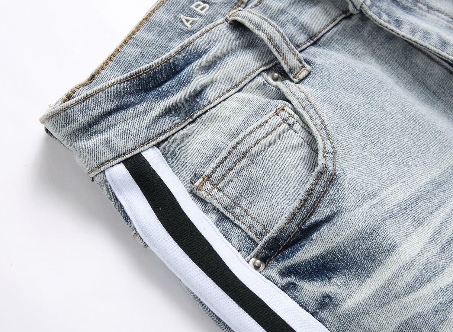 ABSECAI Men's Skinny Ripped Slim Fit Stretch Jeans Blue Size 34