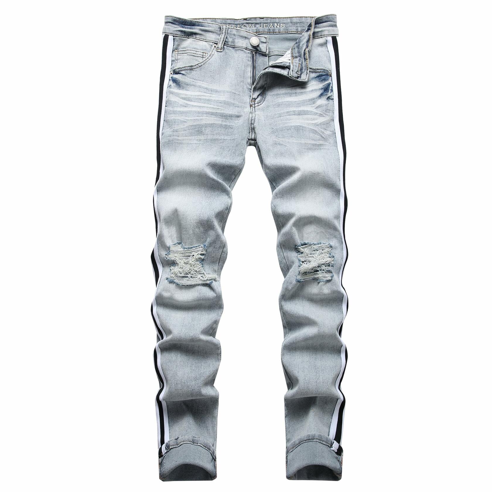 ABSECAI Men's Skinny Ripped Slim Fit Stretch Jeans Blue Size 34