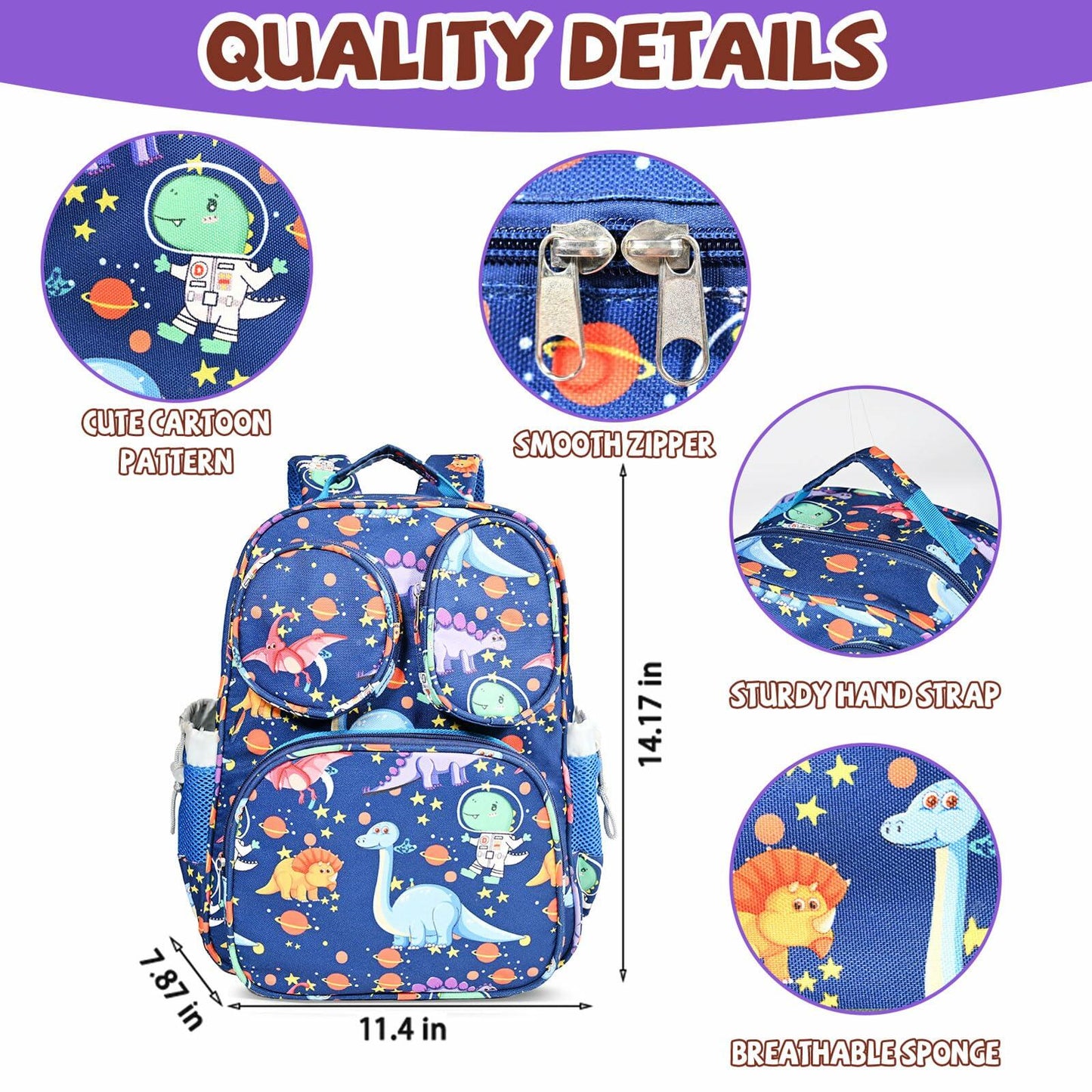 LOKESWEI Toddler Backpack 14" Blue Lightweight Durable Water-Resistant