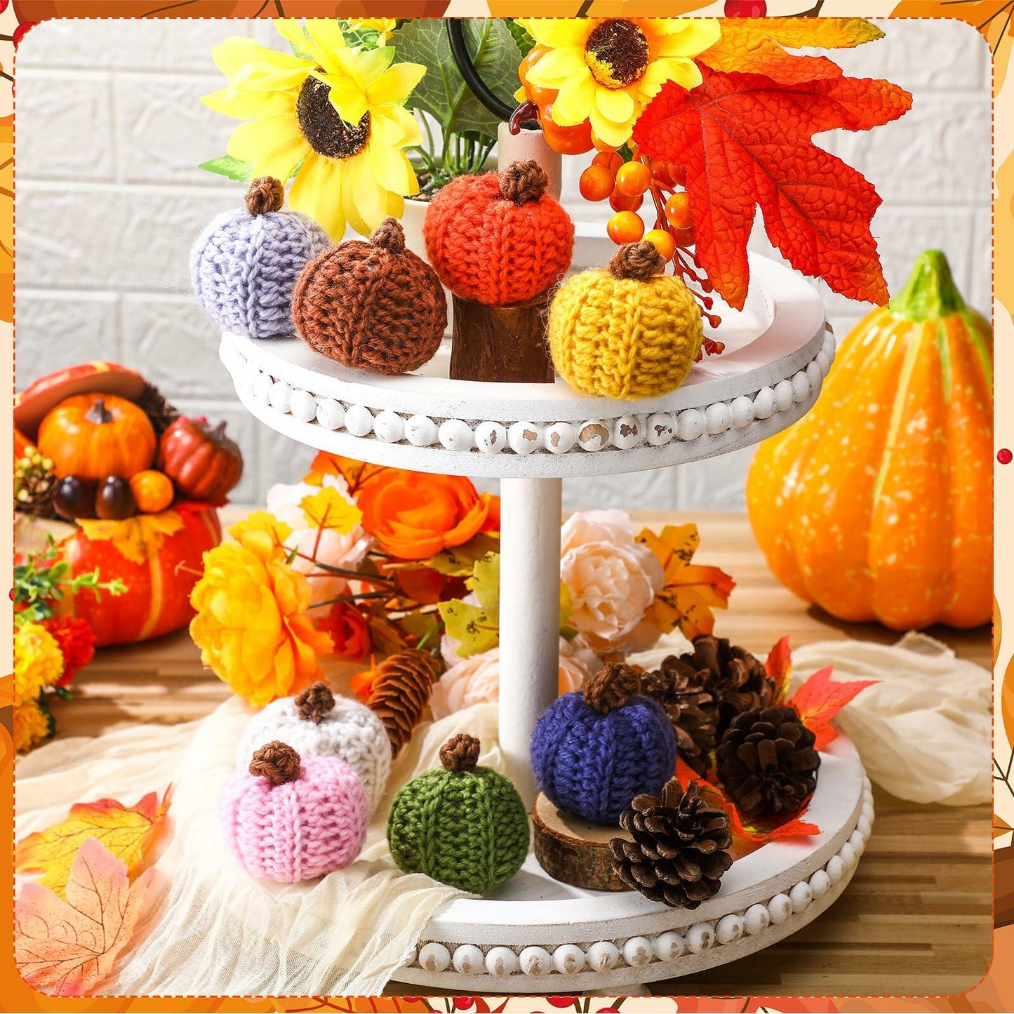 Yinkin 8 Pc Mini Knit Pumpkins Fall Decor Assorted Colors Handmade