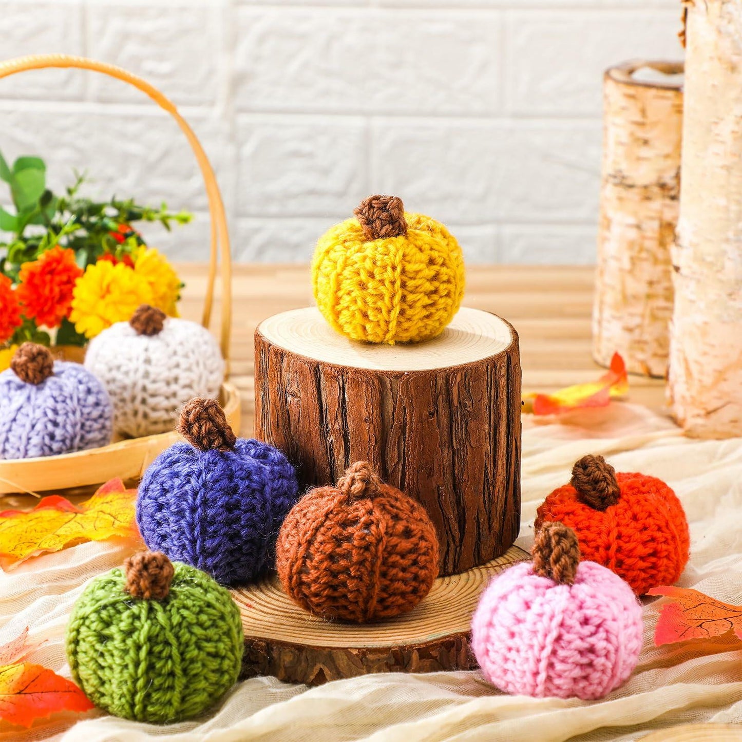 Yinkin 8 Pc Mini Knit Pumpkins Fall Decor Assorted Colors Handmade