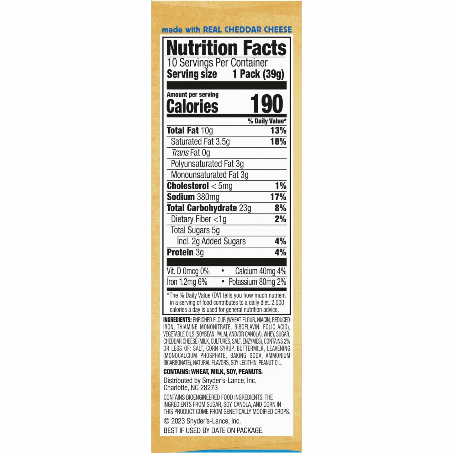 BB12/24 Lance Captain's Wafers White Cheddar Sandwich Crackers 10 Packs 6ct