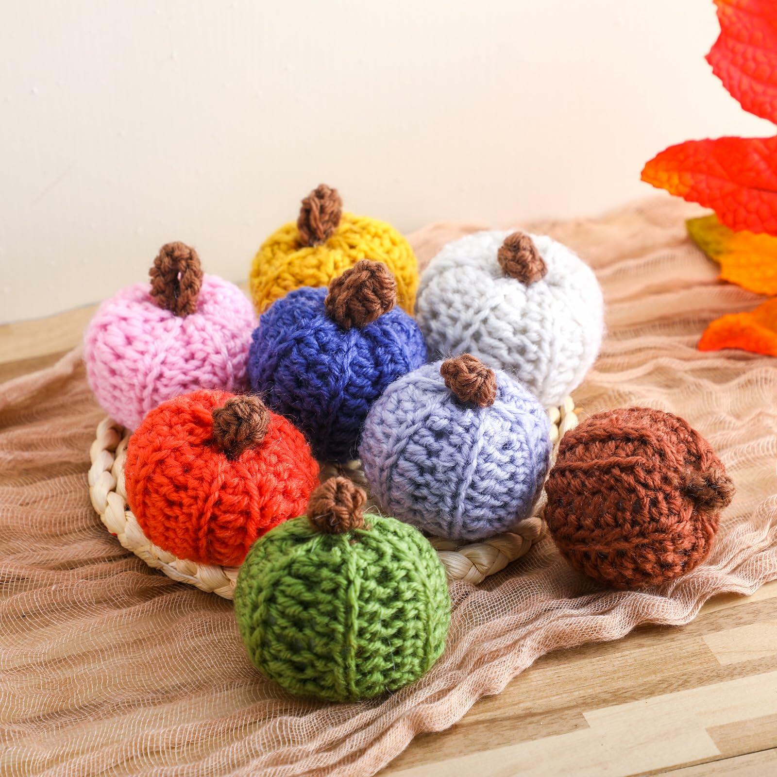 Yinkin 8 Pc Mini Knit Pumpkins Fall Decor Assorted Colors Handmade
