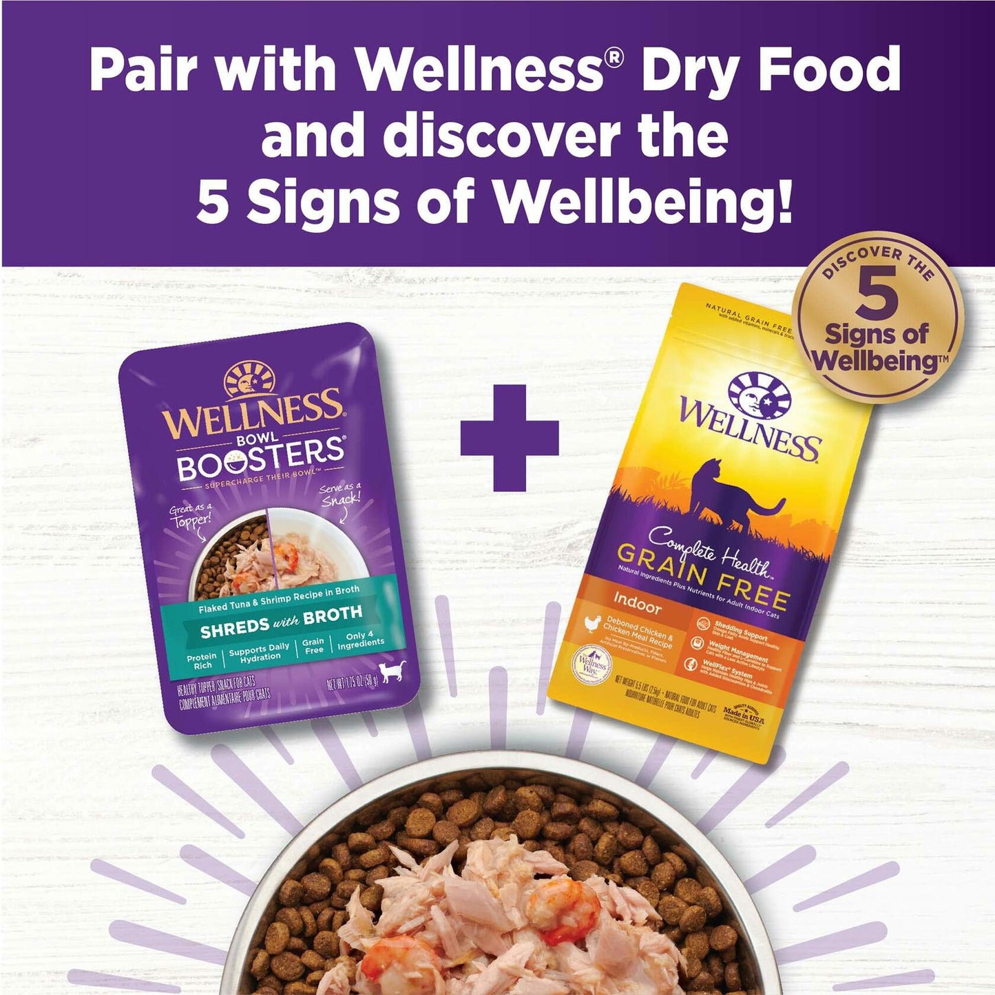 BestBy01/25 Wellness Bowl Boosters Cat Food Topper Tuna & Shrimp 1.75oz Pack 12