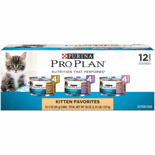 BB06/26 Purina Pro Plan FOCUS Kitten Food Variety Pack 12x3oz Wet Cans