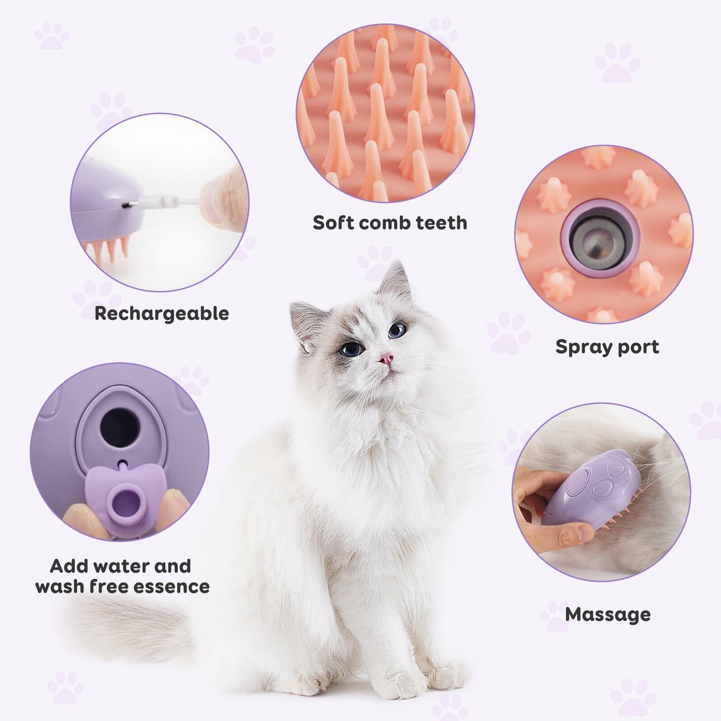Cat Steam Brush Purple 2nd Gen Self-Cleaning Pet Hair Remover Shedding Tool