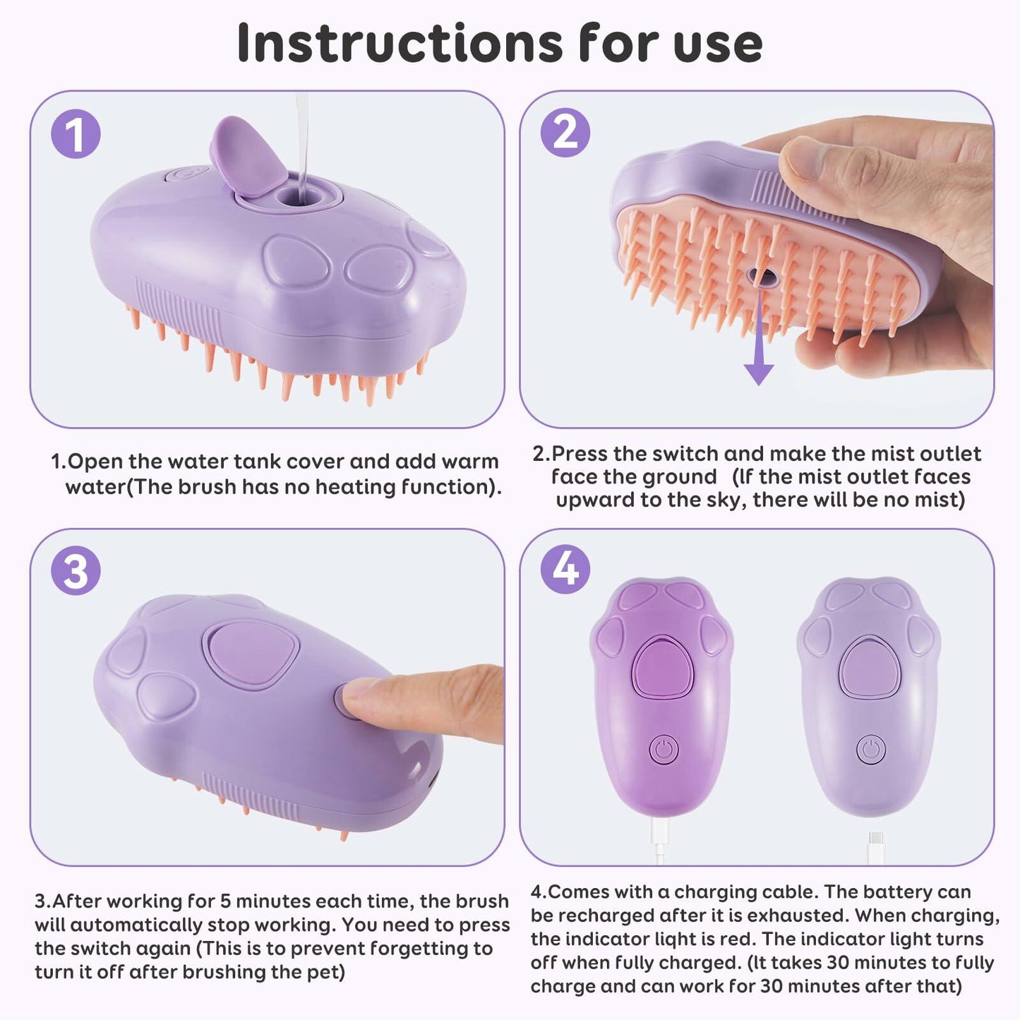 Cat Steam Brush Purple 2nd Gen Self-Cleaning Pet Hair Remover Shedding Tool