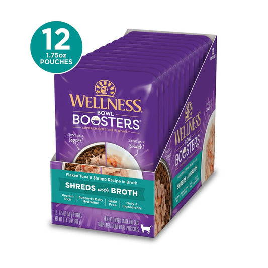 BestBy01/25 Wellness Bowl Boosters Cat Food Topper Tuna & Shrimp 1.75oz Pack 12