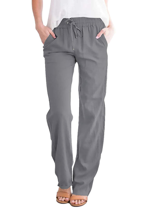 Acelitt Women's Gray High Waisted Casual Trousers Pants Large Pockets - Size L