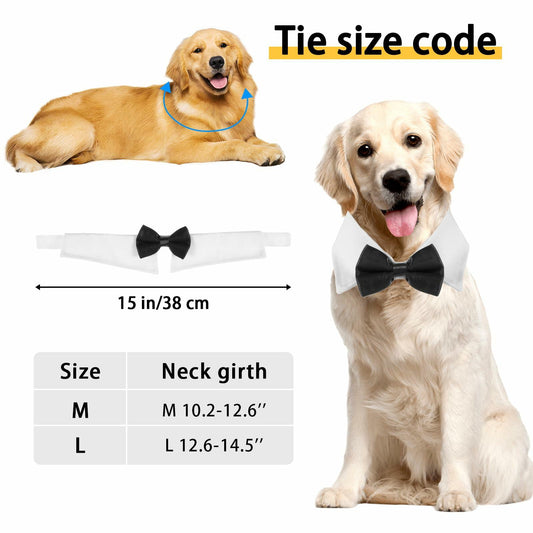 Cat Tuxedo Collar Bow Tie Black White Adjustable Large Formal Pet Necktie L