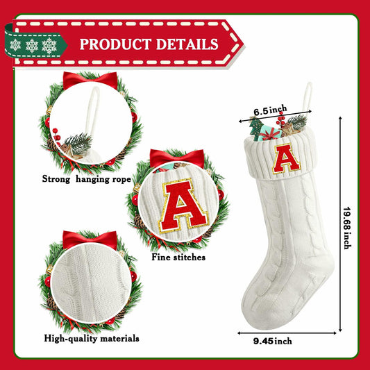 Honeysea 19.68" White Initial Christmas Stocking Vintage Holiday Decoration