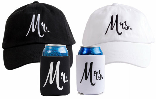 Ann Arbor T-shirt Co. Matching Mr. & Mrs. Baseball Caps Set with Beer Holder