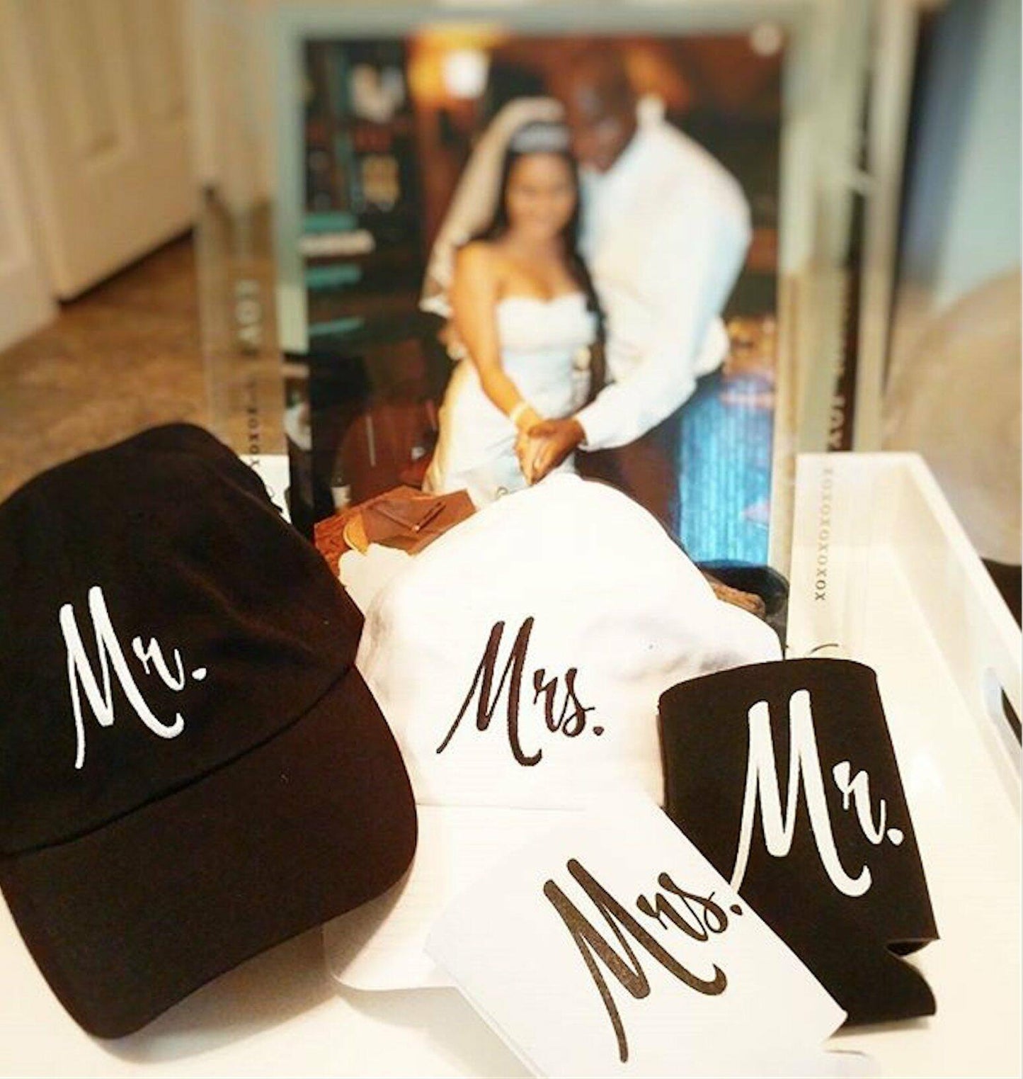 Ann Arbor T-shirt Co. Matching Mr. & Mrs. Baseball Caps Set with Beer Holder