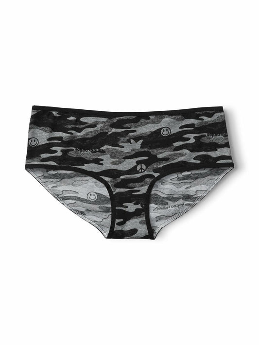 Happy Nation Girls Comfy Cotton Hipster Underwear Grey Camo Large