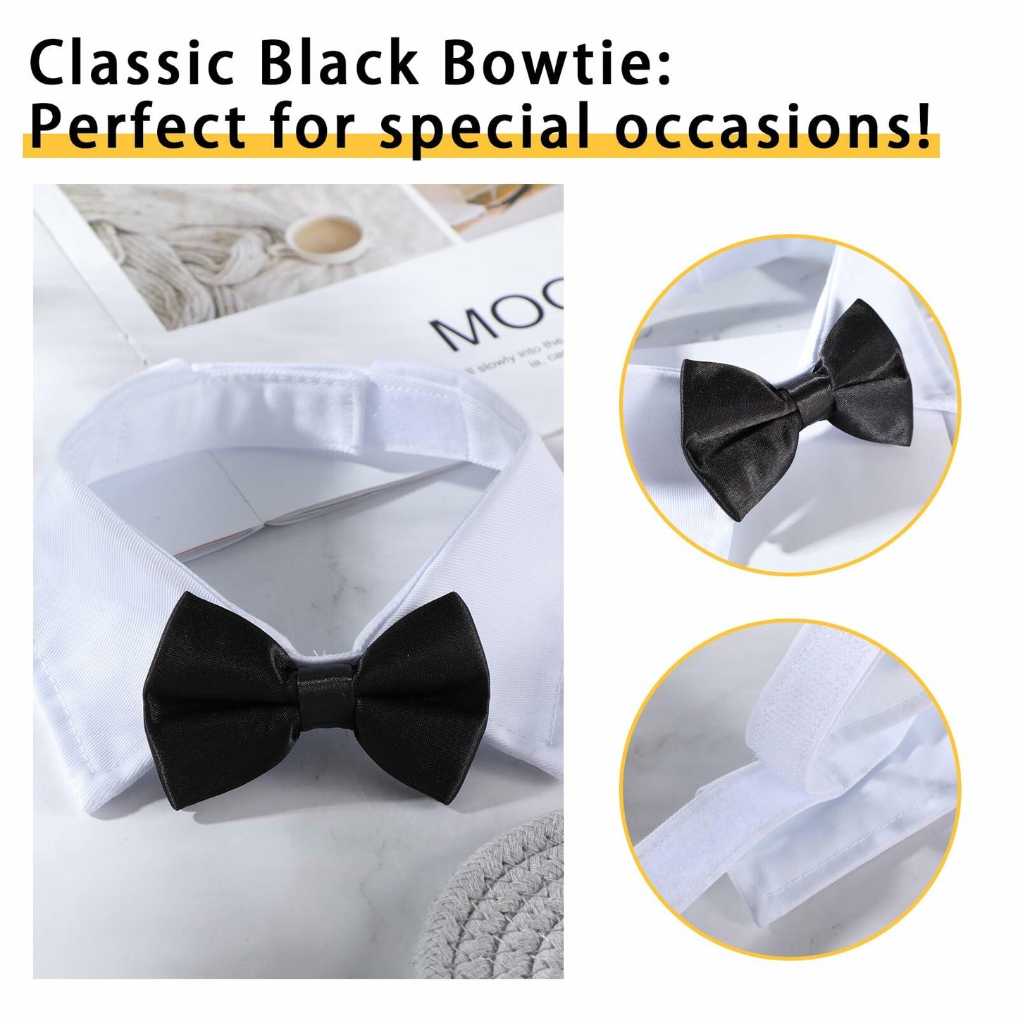 Cat Tuxedo Collar Bow Tie Black White Adjustable Large Formal Pet Necktie L