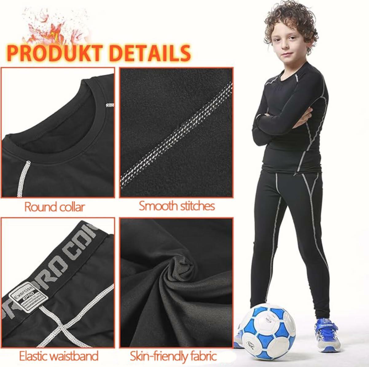 Muzikin Kids Thermal Underwear Set Fleece-Lined Compression Shirt & Leggings S