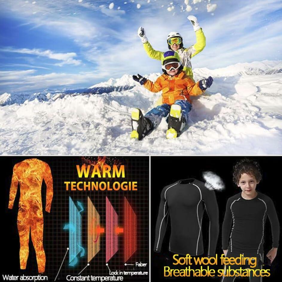 Muzikin Kids Thermal Underwear Set Fleece-Lined Compression Shirt & Leggings S