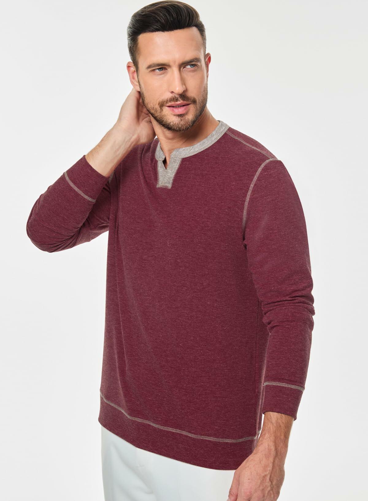 JMIERR Men's Henley Shirt Red Long Sleeve V Neck Lightweight Size 2XL