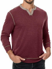 JMIERR Men's Henley Shirt Red Long Sleeve V Neck Lightweight Size 2XL