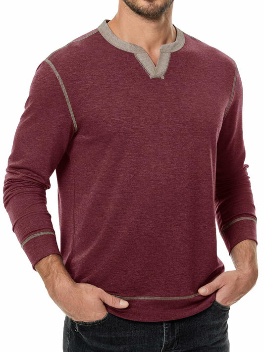 JMIERR Men's Henley Shirt Red Long Sleeve V Neck Lightweight Size 2XL