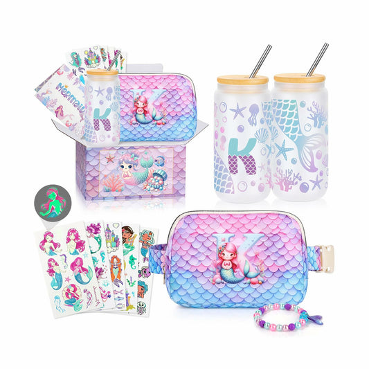 JTENGTOP Mermaid Fanny Pack Crossbody Belt Bag Initial D for Girls Ages 3-7