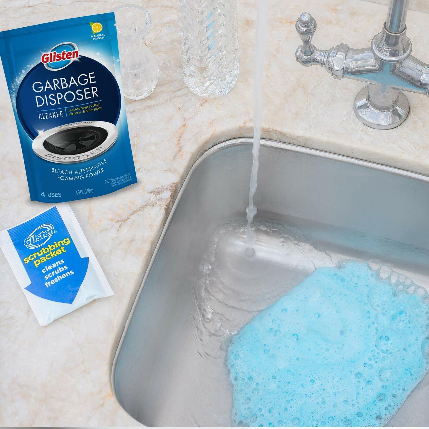 Glisten Garbage Disposal Cleaner Lemon Scent 4.9oz 4 Uses Odor Eliminator