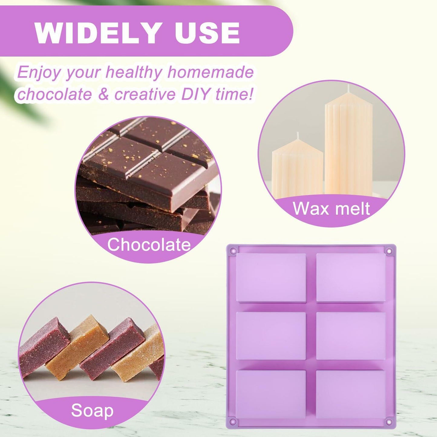 PEOVLVN Silicone Chocolate Bar Mold 6 Cavities Deep Pistachio Purple